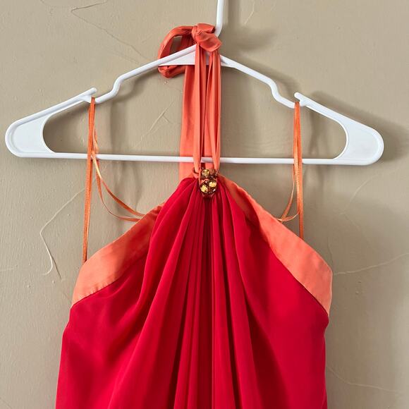 Max and Cleo Red/Orange/Purple Vintage Y2K Halter Maxi Dress: Size 10 - Picture 3 of 5